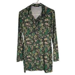 Zara Green Floral 70s Vibe Dress